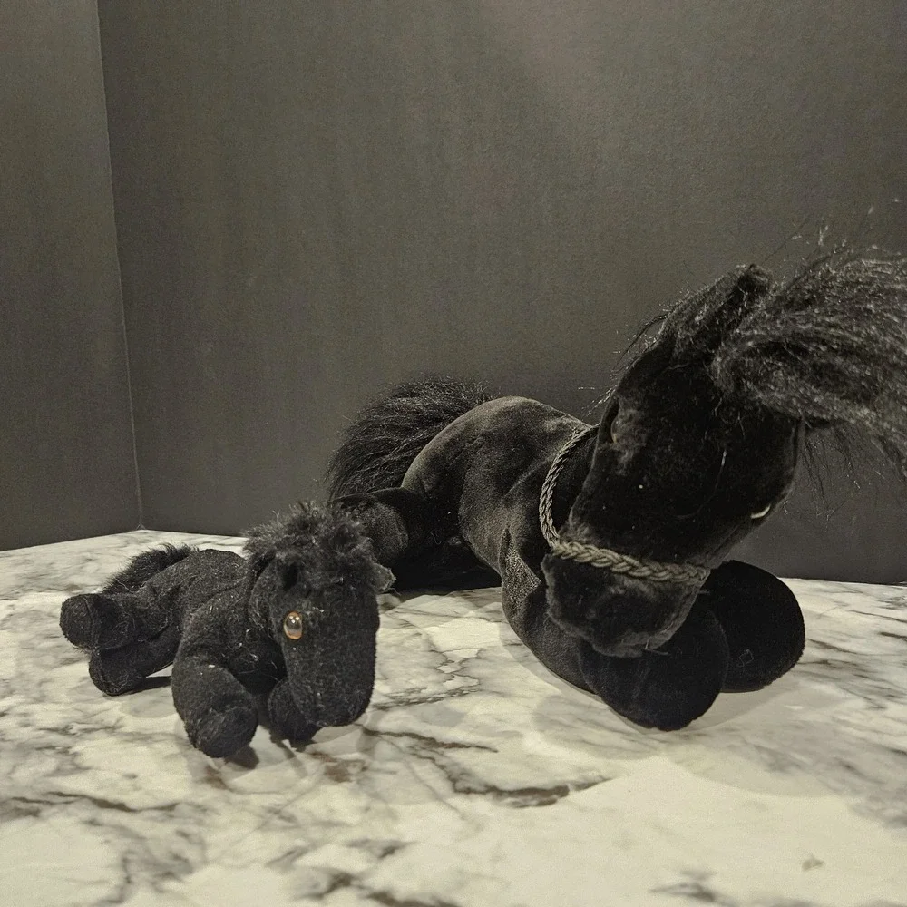 Black Horse Plush w/‎ Baby Foal Hook & Loop Set 14